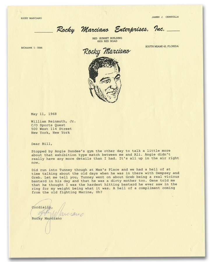 - 1968 Rocky Marciano Signed Letter with Great Content