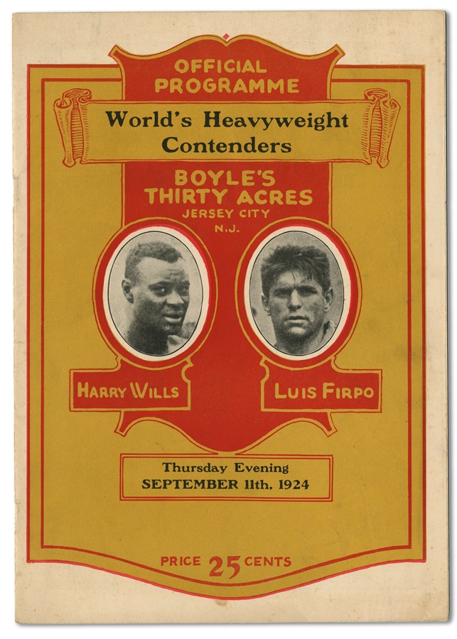 Muhammad Ali & Boxing - 1924 Harry Wills vs. Luis Firpo Fight Program