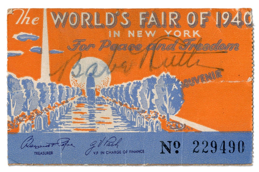 Ruth and Gehrig - Babe Ruth Signed World's Fair Ticket