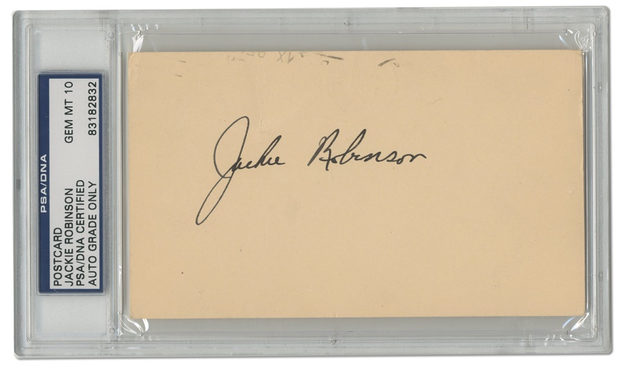 - Jackie Robinson Signed Government Postcard (PSA GEM MT 10)