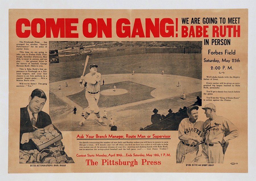Ruth and Gehrig - 1935 Babe Ruth's Last Homerun Advertising Broadside