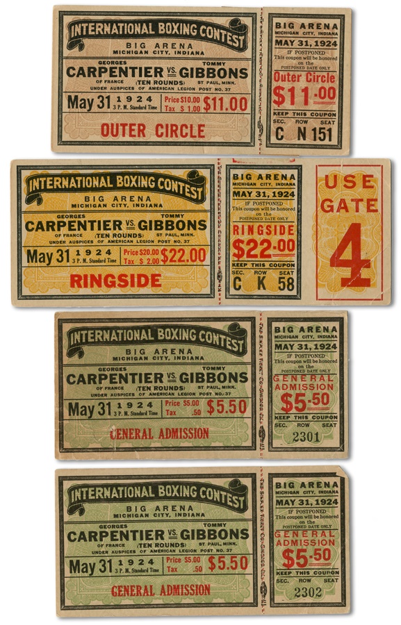 1924 Carpentier vs. Gibbons Tickets (4)