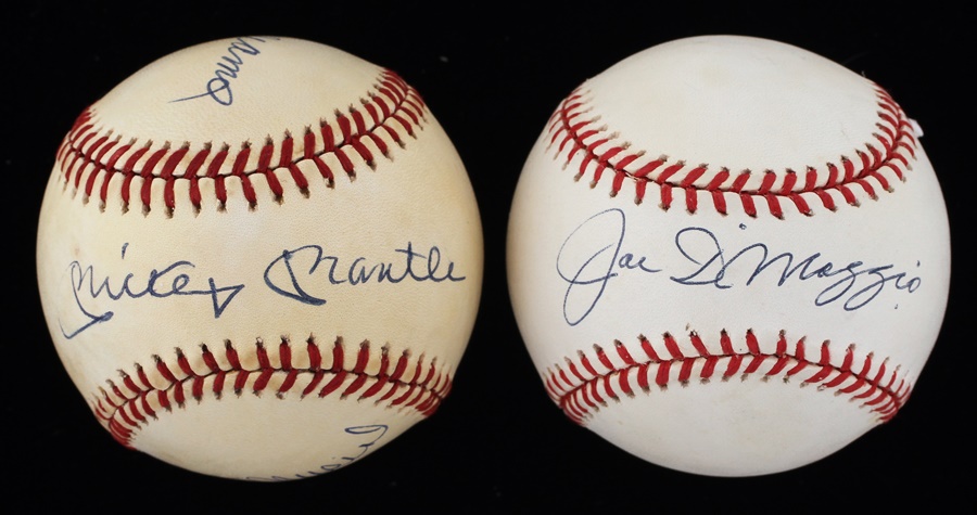 Baseball Autographs - Mantle, Williams, Musial and DiMaggio Signed Baseball (2)