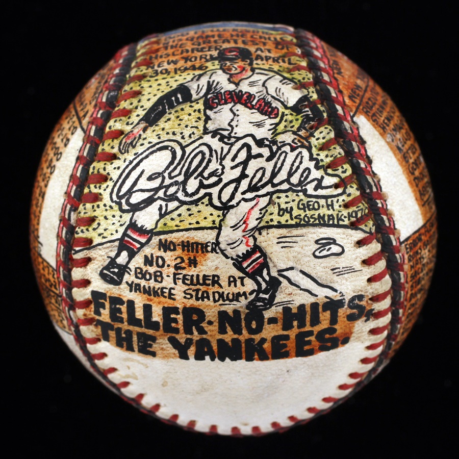 Bob Feller No Hitter Hand Painted Baseball by George Sosnak