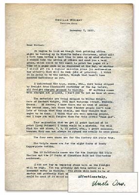 1933 Orville Wright Signed Letter