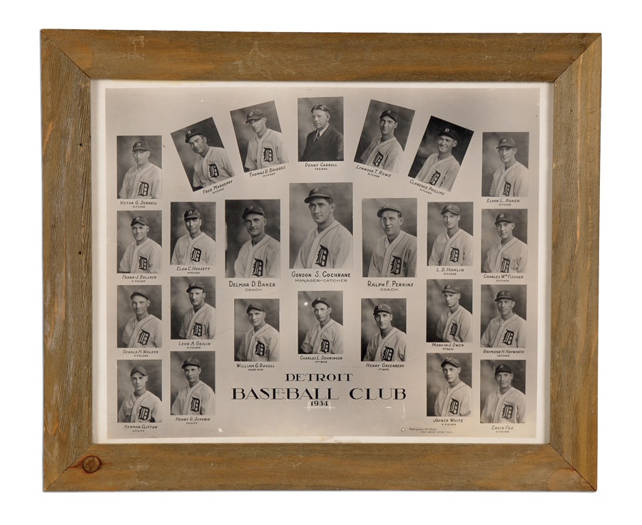 Jewish Baseball History - 1934 Tigers Composite Photo with Signed Baseball & Front Page News