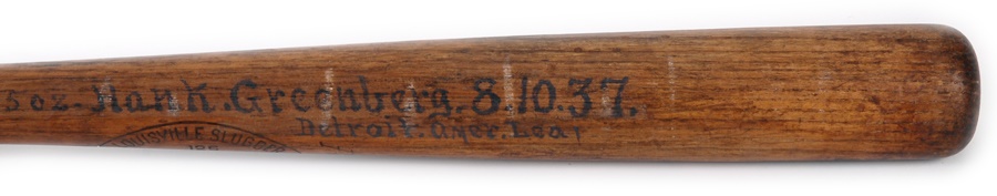 - 1937 Hank Greenberg Game Used Side-Written Bat
