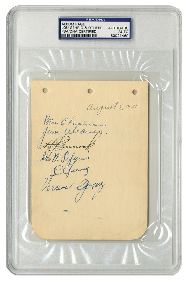 Baseball Autographs - Lou Gehrig & Others Autographed Album Page