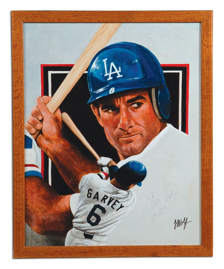 Steve Garvey Game Used Bat and Signed Painting