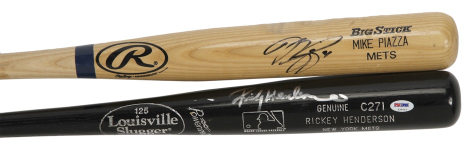Baseball Equipment - Mike Piazza and Rickey Henderson New York Mets Bats