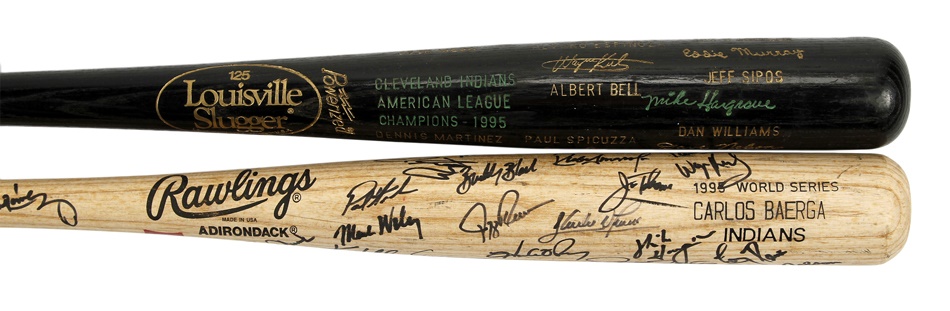 The Carlos Baerga Collection - 1995 Carlos Baerga Team-Signed World Series and Black Bat