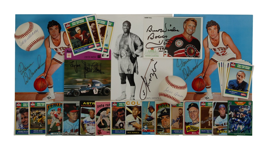 Sports Autograph Collection with Hundreds of Signd Cards and Ted Williams Ball