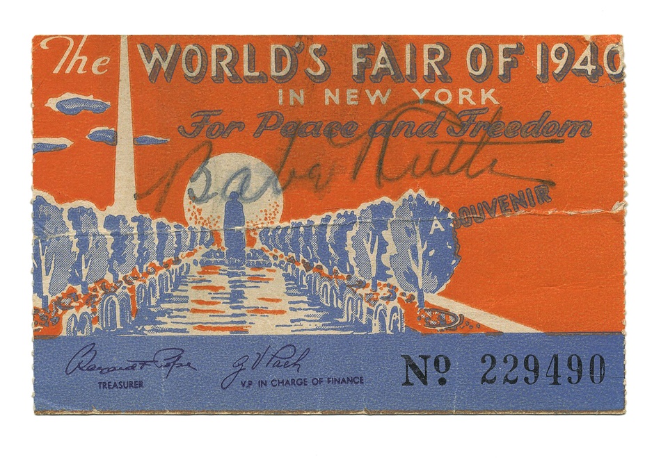 Baseball Autographs - Babe Ruth Signed World's Fair Ticket