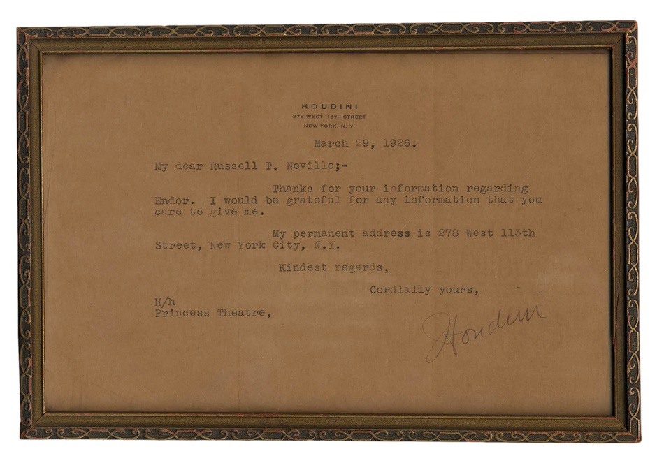 - Harry Houdini 1926 Signed Thank-You Note