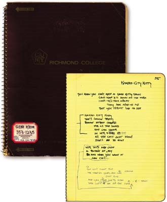 - 1971 Gene Simmons Personally Owned Lyric Book
