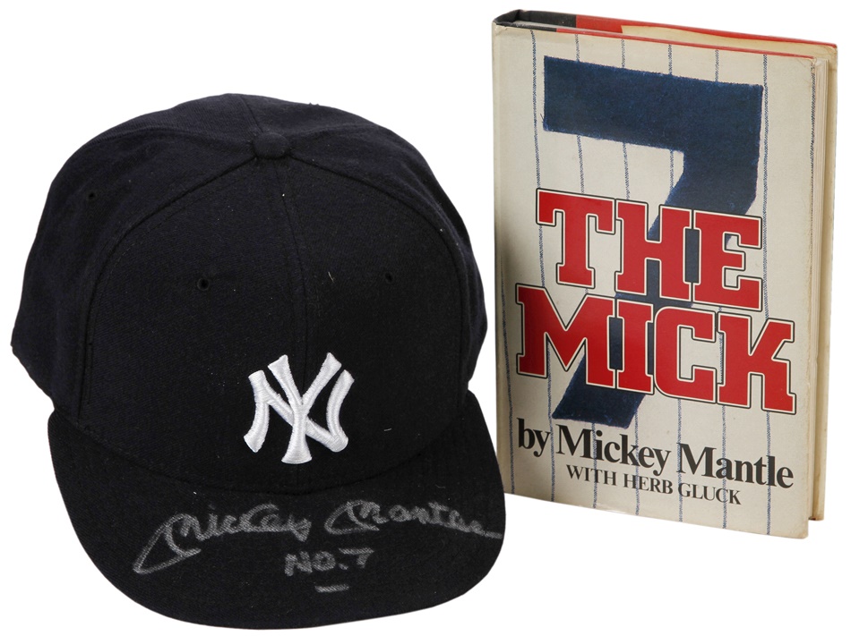 Baseball Autographs - Mickey Mantle Signed Book and New York Yankees Hat