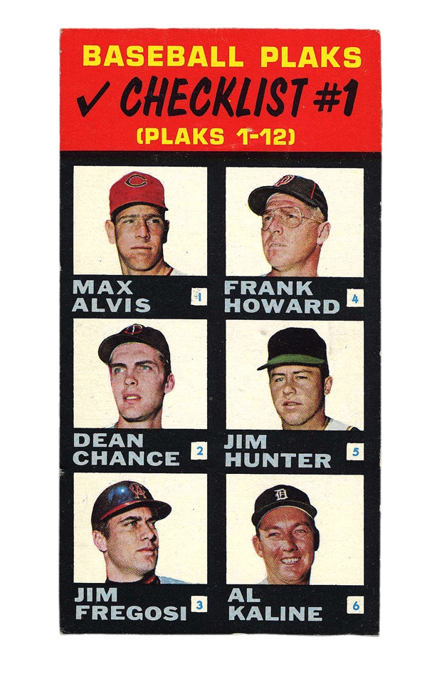 1968 Topps Plaks Checklist Featuring Mickey Mantle