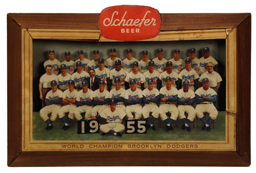 - 1955 Brooklyn Dodgers Shaefer Beer Advertising Sign