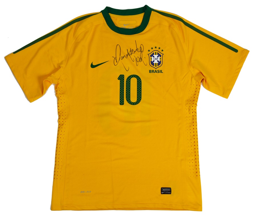 - 2010 Ronaldinho Brazil Autographed Match-Worn Home Jersey