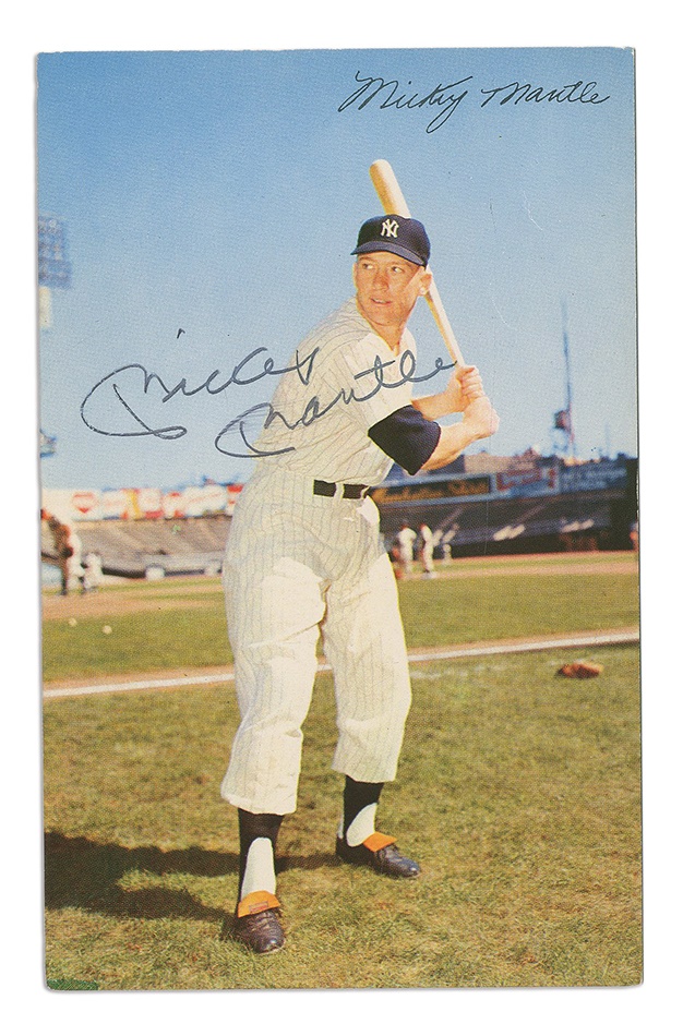 NY Yankees, Giants & Mets - Mickey Mantle Vintage Signed Postcard