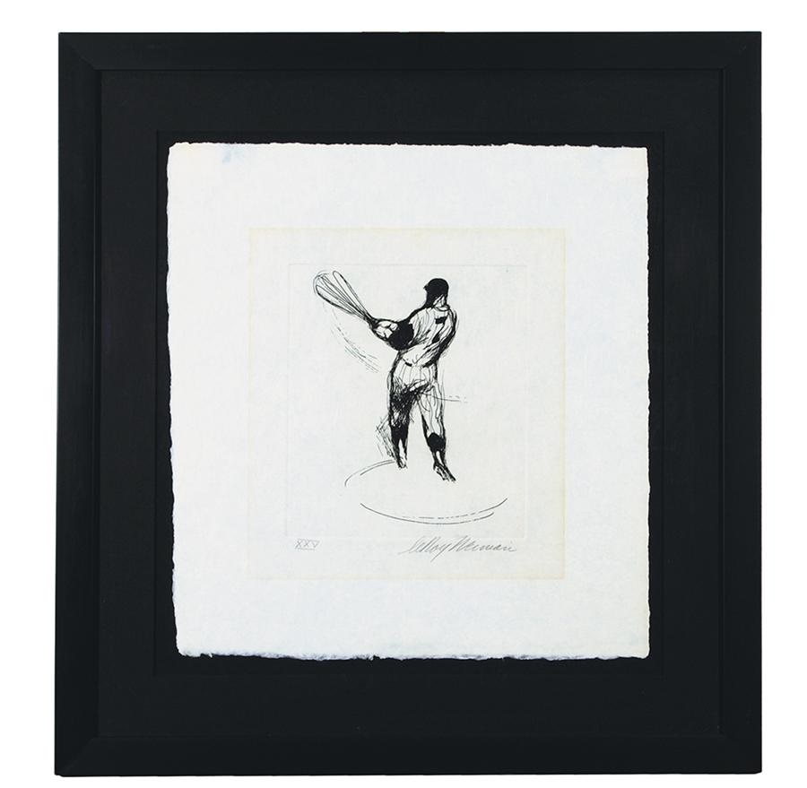 NY Yankees, Giants & Mets - 1972 Mickey Mantle LeRoy Neiman Signed Etching XXV