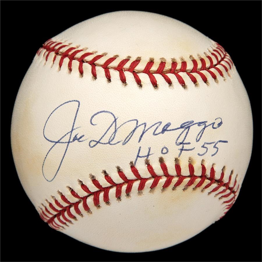Baseball Autographs - Joe DiMaggio Single Siged Baseball With HOF 55 Inscription