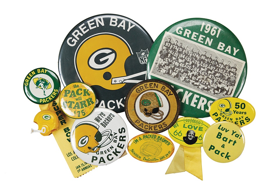 - 1950s-1970s Green Bay Packers Pin Collection w/ Rare Super Bowl I (14 pieces)