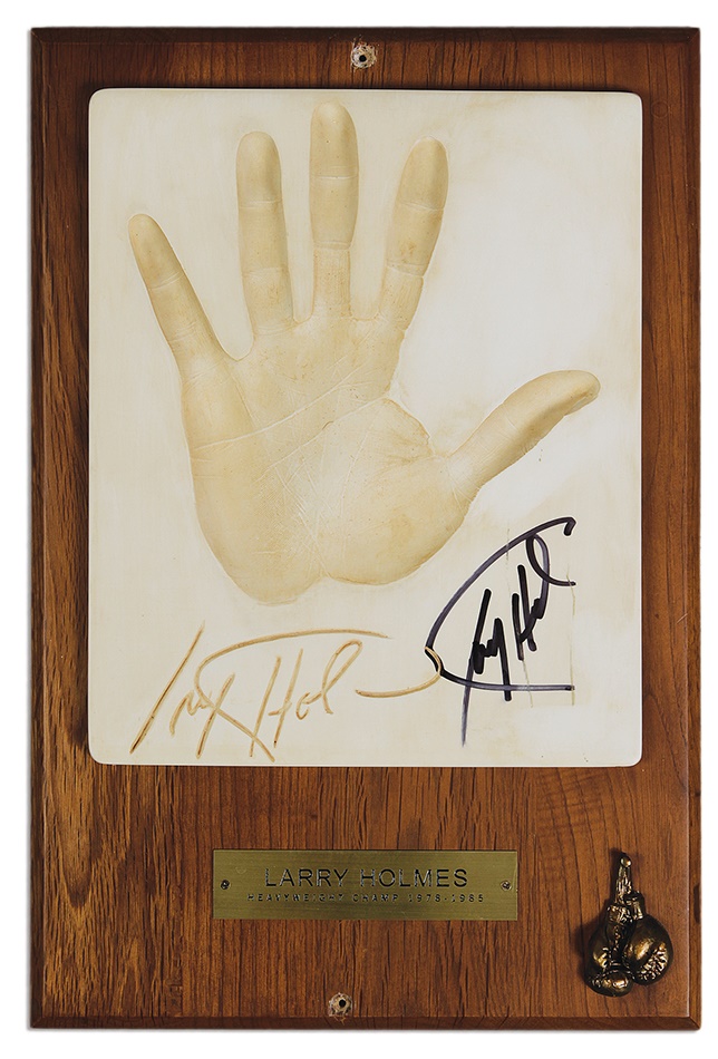 Larry Holmes - Muhammad Ali and Larry Holmes Signed Hand Prints
