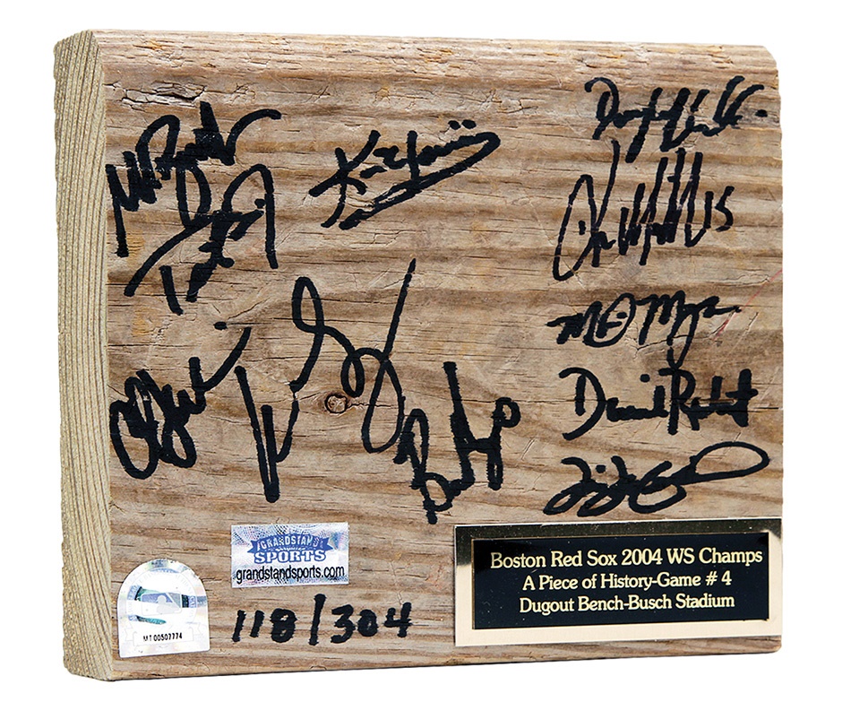 - 2004 Boston Red Sox World Series Signed Bench Piece From Game 4