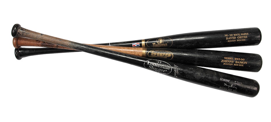 Baseball Equipment - Red Sox Game Used Bat Collection of Ortiz, Damon, and Ramirez (3)