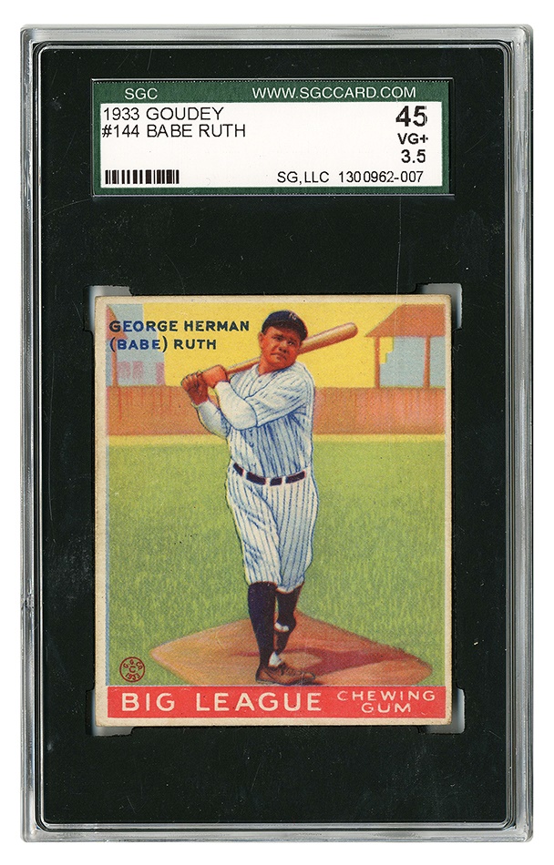The Paul Welsch Goudey Collection - 1933 Goudey Babe Ruth #144 SGC 45 VG + 3.5