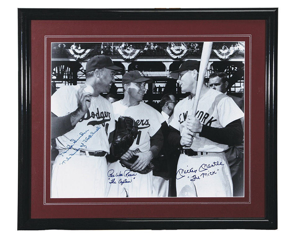 Baseball Autographs - Large Format Signed Mickey Mantle Pee Wee Reese and Duke Snider Signed Photo