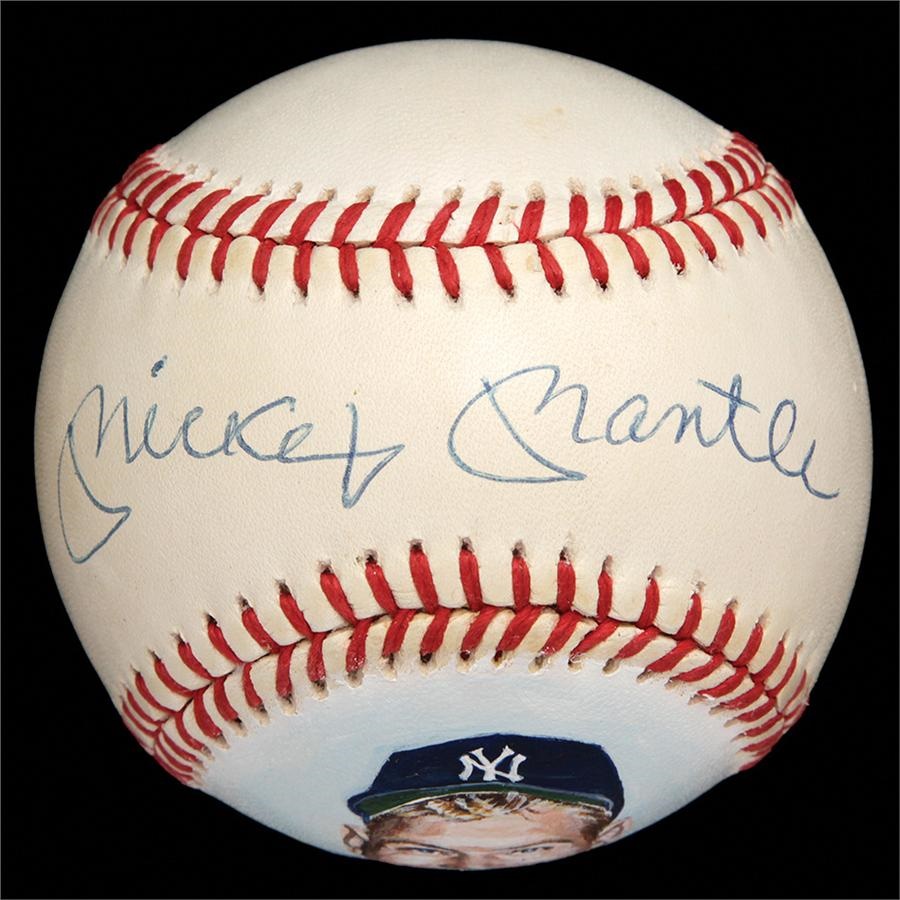 Baseball Autographs - Mickey Mantle Portrait Ball By Jolene Jessie