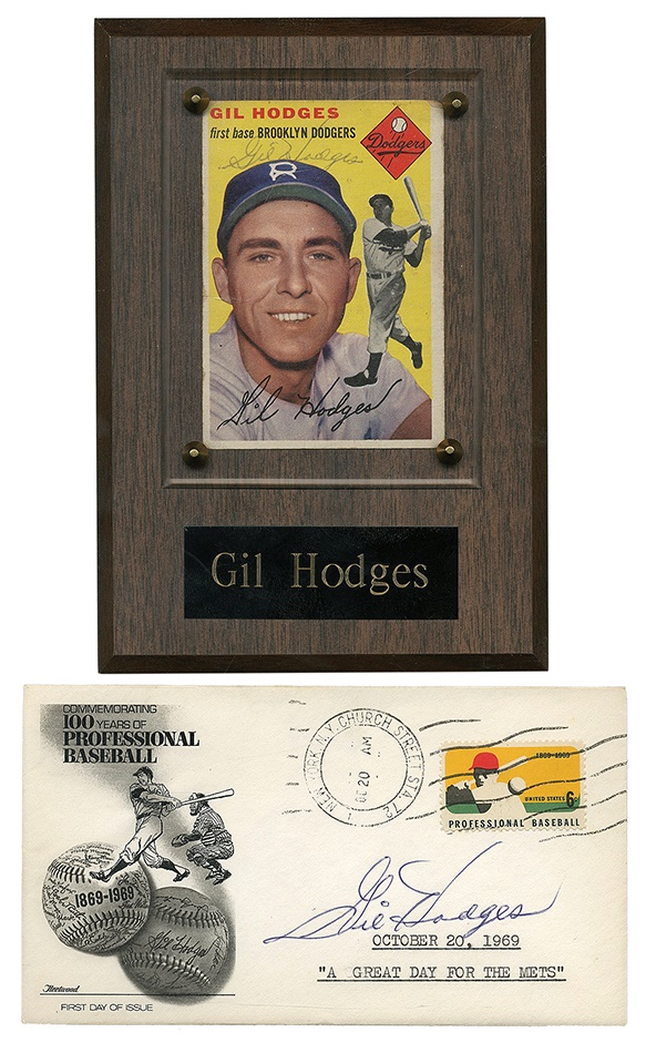 Baseball Autographs - Gil Hodges Signed 1954 Topps Card and 1969 FDC