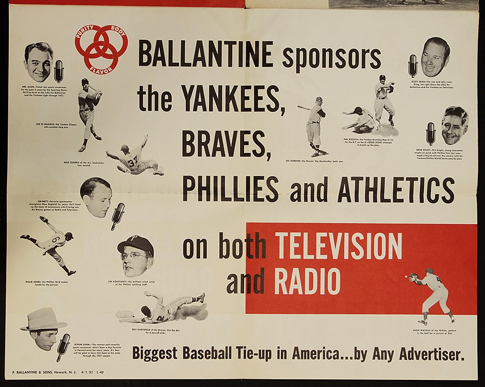 NY Yankees, Giants & Mets - 1951 Joe DiMaggio & Yogi Berra Ballantine Beer Promotional Poster