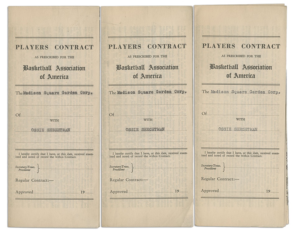 Ossie Schectman Player Contract Set and Correspondence For the 1947-48 New York Knicks Season (6)