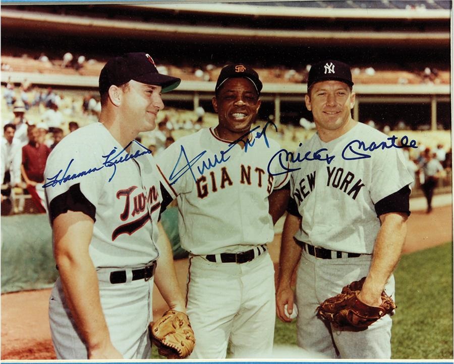 NY Yankees, Giants & Mets - Trio Of Mickey Mantle Multi Signed Photos