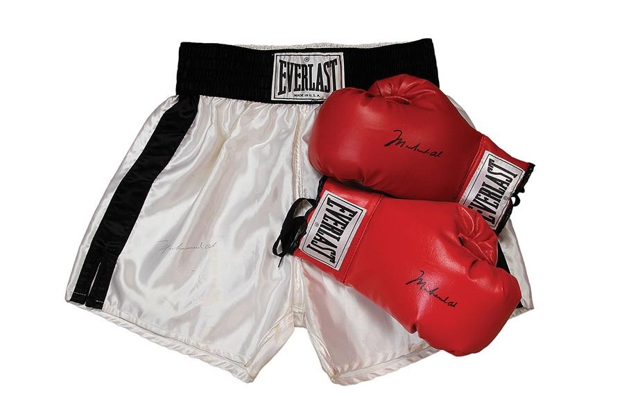 Muhammad Ali & Boxing - Ali Signed Collection Including Pair of Gloves and Vintage Signed Trunks
