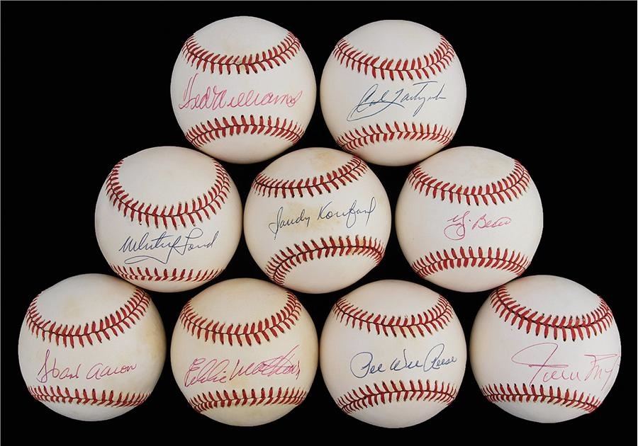 Baseball Autographs - Single Signed Baseball Collection Including Williams, Koufax & Mays (73)