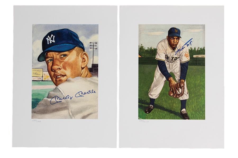 Baseball Autographs - Mickey Mantle And Willie Mays Signed 1953 Style Prints for Mariott