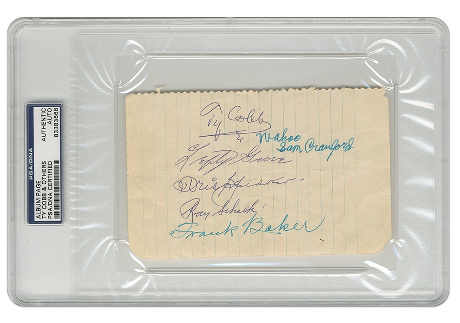 Baseball Autographs - Album Page Signed by Ty Cobb and Other Baseball Greats