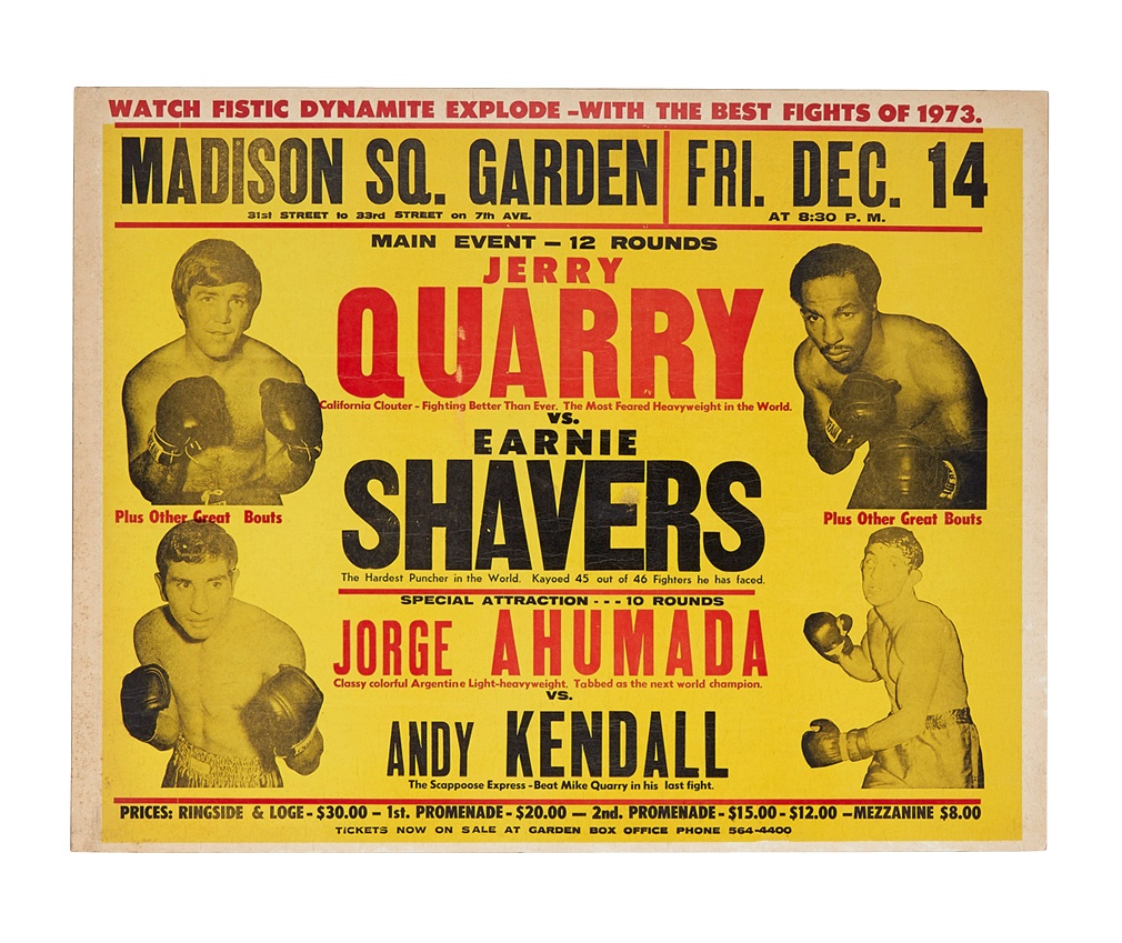 Muhammad Ali & Boxing - 1973 Jerry Quarry vs. Earnie Shavers On-Site Fight Poster