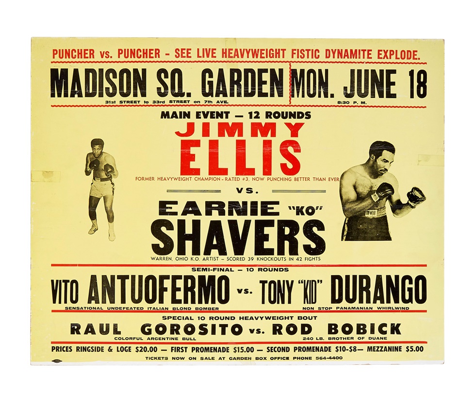 Muhammad Ali & Boxing - 1973 Jimmy Ellis vs. Earnie Shavers On-Site Fight Poster