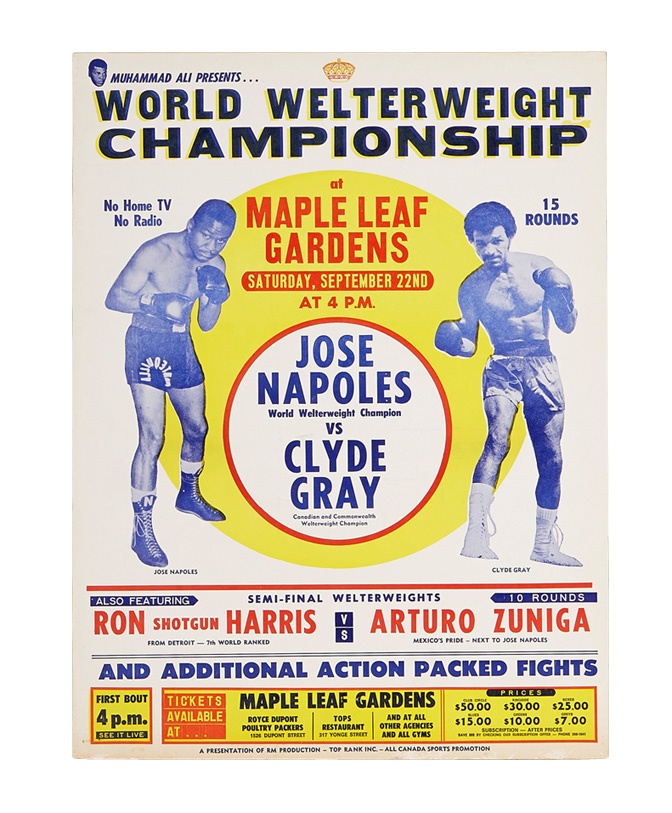 Muhammad Ali & Boxing - 1973 Muhammad Ali Presents Jose Naples vs. Clyde Gray On-Site Fight Poster
