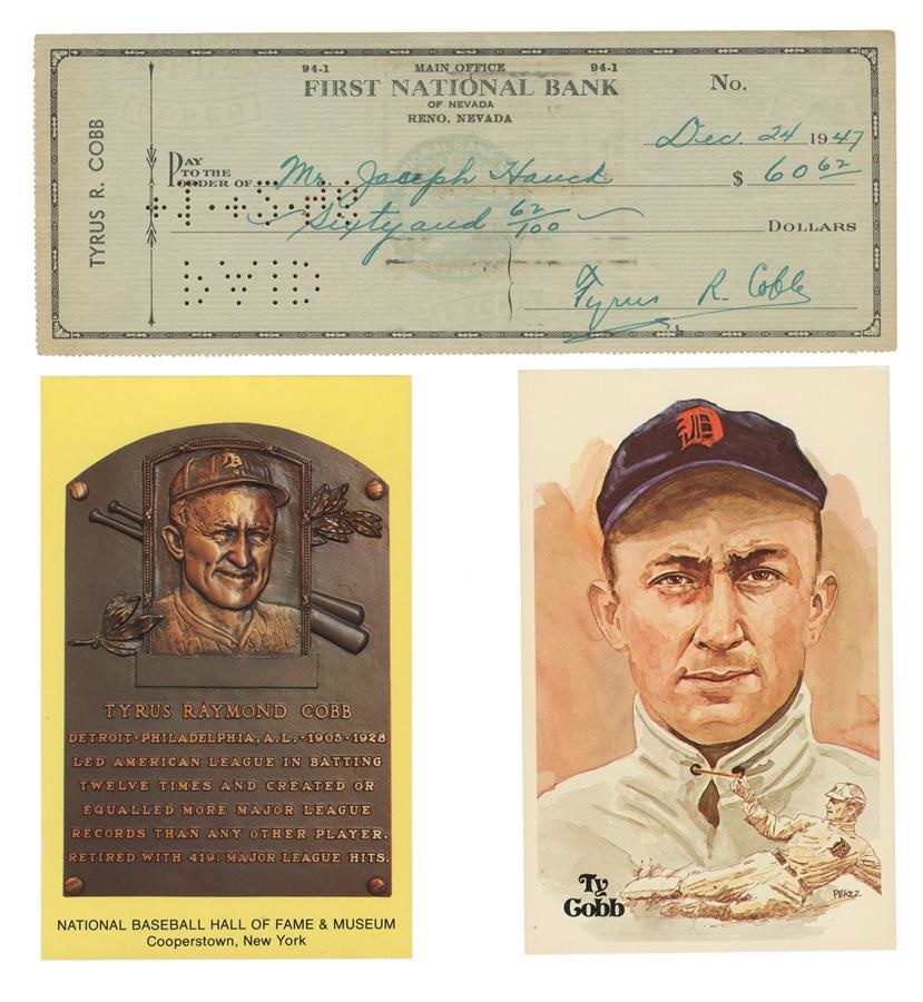 Baseball Autographs - 1947 Ty Cobb Signed Bank Check