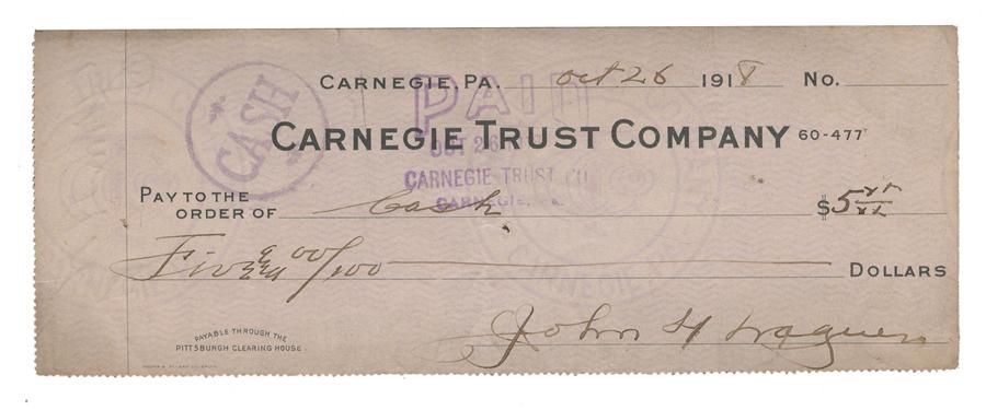 Baseball Autographs - 1918 Honus Wagner Double-Signed Bank Check