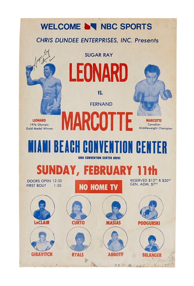 - 1979 Sugar Ray Leonard vs. Fernand Marcotte On-Site Fight Poster (Vintage Signed)