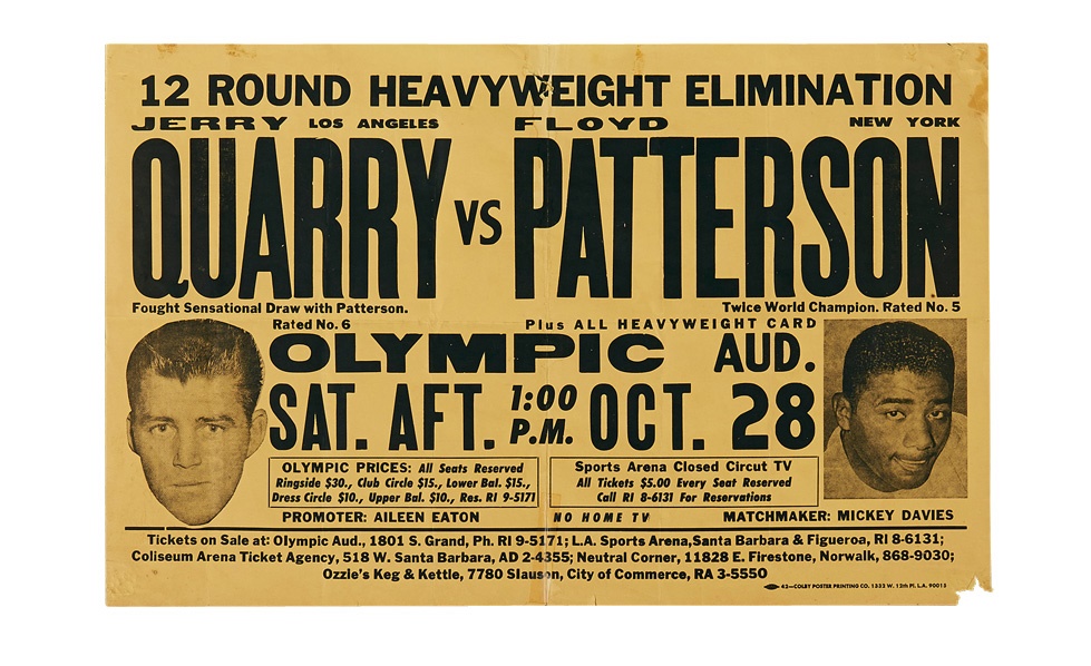 Muhammad Ali & Boxing - 1967 Floyd Patterson vs. Jerry Quarry On-Site Fight Poster
