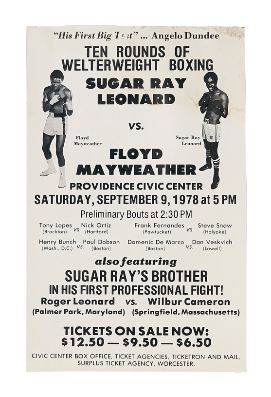 Muhammad Ali & Boxing - 1978 Sugar Ray Leonard vs. Floyd Mayweather On-Site Fight Poster