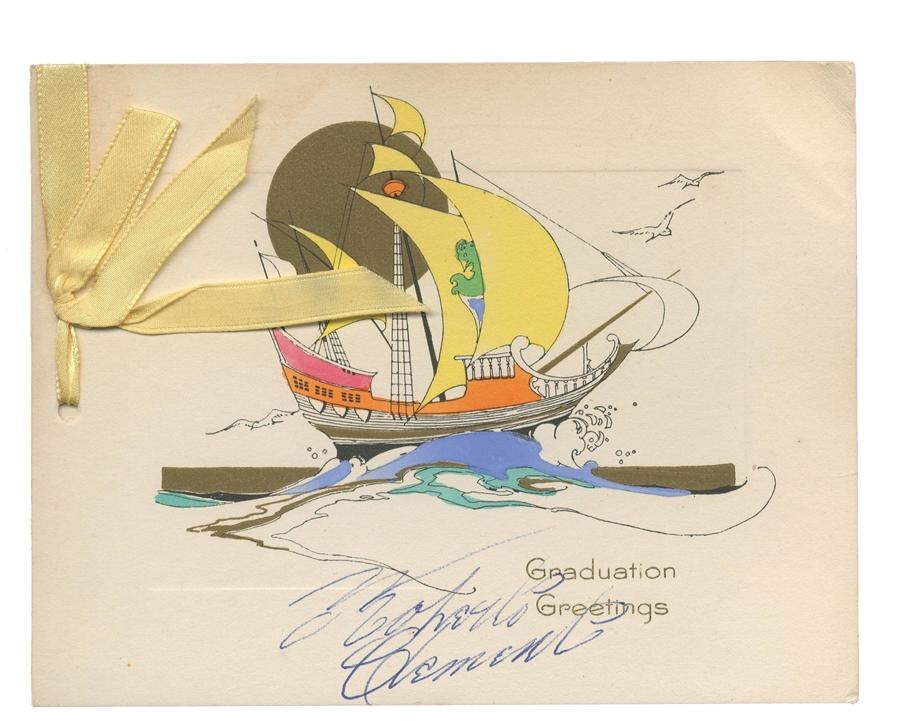 Baseball Autographs - 1950s Roberto Clemente Signed Graduation Card